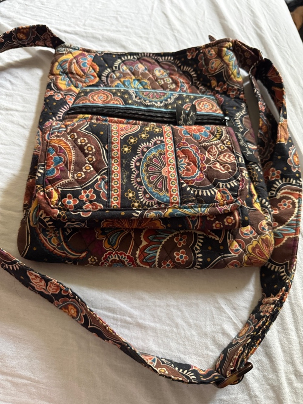 Quilted Paisley Crossbody Bag in Brown